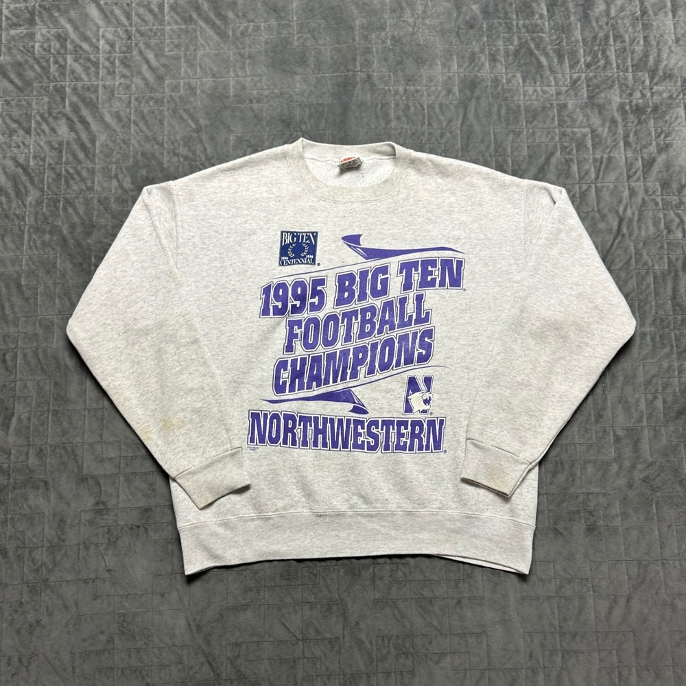 Vintage 1995 Northwestern University‎ Football Nut Meg Gray Mens Large Crewneck
